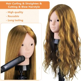 Hairdressing Head Makeup Head with Doll Head Stand, 80% Real Hair, 26 Inch Practice Head for Styling and Make-Up (27#, 26 Inch/Make Up Free)
