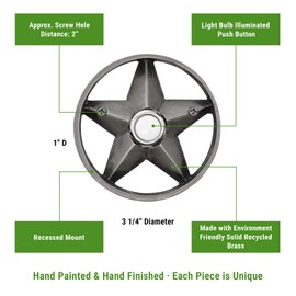 Waterwood Solid Brass Lone Star 3 1/4" Doorbell in Pewter - Wired & Illuminated Push Button from Environmentally Friendly Recycled Material