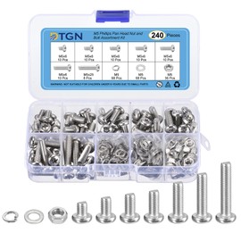 DTGN 240Pcs Nuts and Bolts Assortment Kit, M5 Phillips Pan Head Machine Screws, 304 Stainless Steel Metric Machine Screws Assortment Kit with Washers
