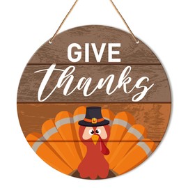 Thanksgiving Wall Sign Decor, Fall Thankful Round Hanging Sign Decor Farmhouse Living Room Autumn Wall Wooden Decorations Turkey Thanksgiving Wood Sign for Home, Porch, Living Room, Give Thanks