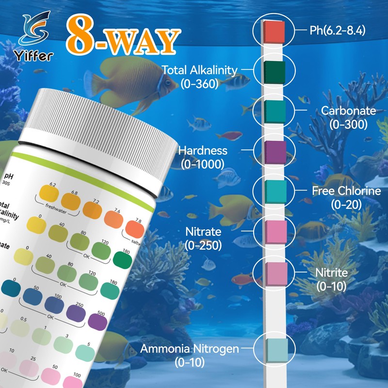 Yiffer 175-Count 8-Way Aquarium Test Strips with Ammonia