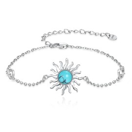 JFASHOP Heart Turquoise/Sun Bracelet/Nautical Rudder Bracelets, 925 Sterling Silver, I Love You to the Moon and the Back, Turquoise Jewellery, Gift for Women, Girls, Women (Sun), Sterling Silver