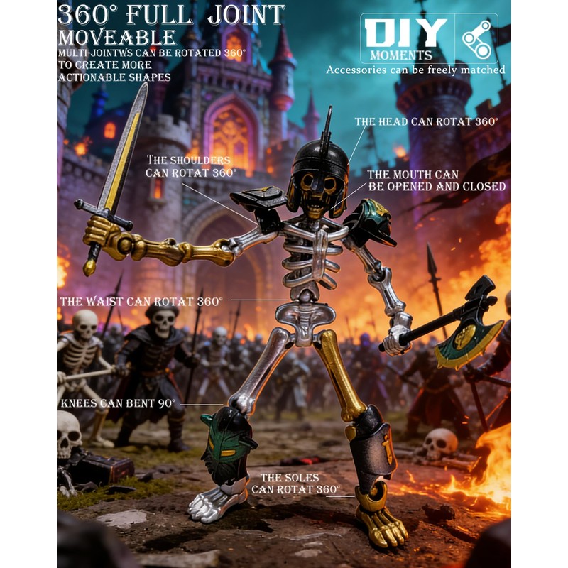 MIKILOWUHA T13 Skeleton Action Figures 6 Pack, Gold & Silver