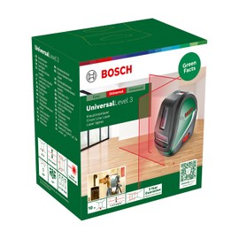 Bosch UniversalLevel 3 Cross Line Laser (Laser Cross with Additional Vertical Line at 90° Angle for an Additional Laser Cross on the Ceiling and Lower Plumb Point for Accurate Alignment, in Box)