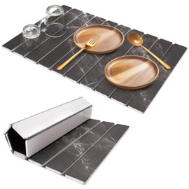 Large Stone Drying Mat for Kitchen Counter, 24"(L)×16"(W), Foldable Dark Gray Marble Pattern, Eco-Friendly, Diatomaceous Earth Water Absorbing Mat, Instant Drying Pad, DripNDry Dish Drying Stone