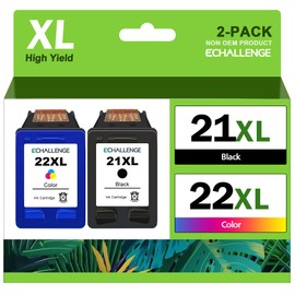 ECHALLENGE 21XL 22XL Cartridges for HP 21 22 XL Printer Cartridges Compatible with HP PSC 1410 DeskJet D1530 D1560 D2360 D2460 F335 F380 F390 F2180 F2290, for HP OfficeJet 4315 43 55 55 (Pack)