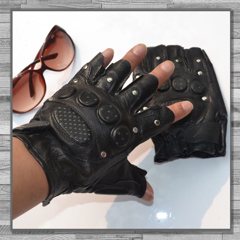 Rex Standard GT017 Men's Fingerless Leather Gloves for Biking, Cycling,