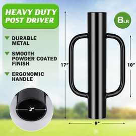 Gtongoko Fence Post Driver with Handles Heavy Duty T Post Driver Post Pounder for T-Posts, U Channel, Metal Post and Sign Post Pole Driver Tool, 8 LB Black