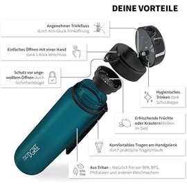 720°DGREE drinking bottle 1l sport “uberBottle“ softTouch + sieve - BPA-free - water bottle for university, work, fitness, bike, outdoor, job - sports bottle made of Tritan - light, shockproof, reusable