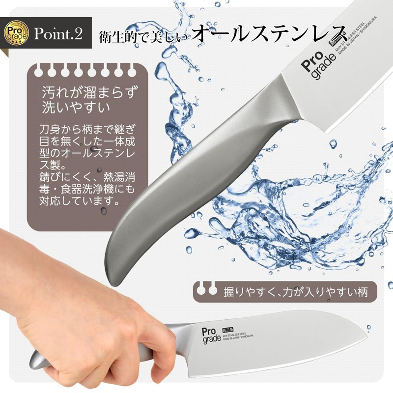 Shimomura Kogyo PG-107 Professional Grade All Stainless Steel Sharp Santoku