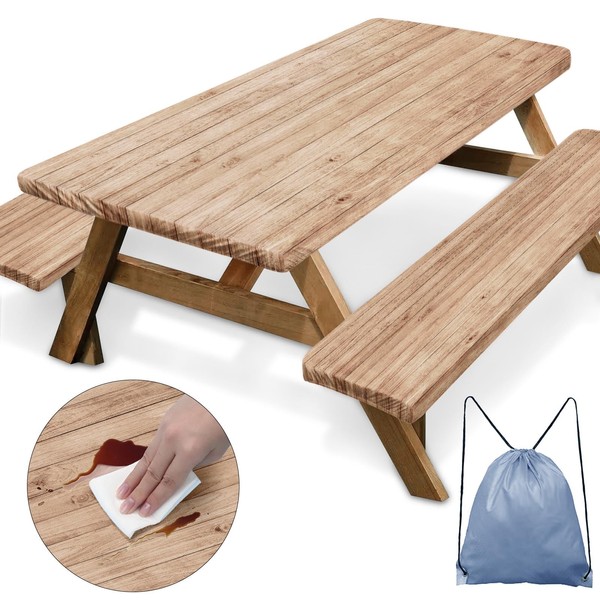 Britown Wooden Board Picnic Table Cover with Bench Covers, Brown