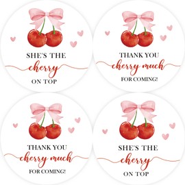 40pcs Cherry Thank You Stickers, She's The Cherry On Top Round Stickers, Thank You Berry Much Round Labels for Bridal Shower/1st Birthday Party Favors