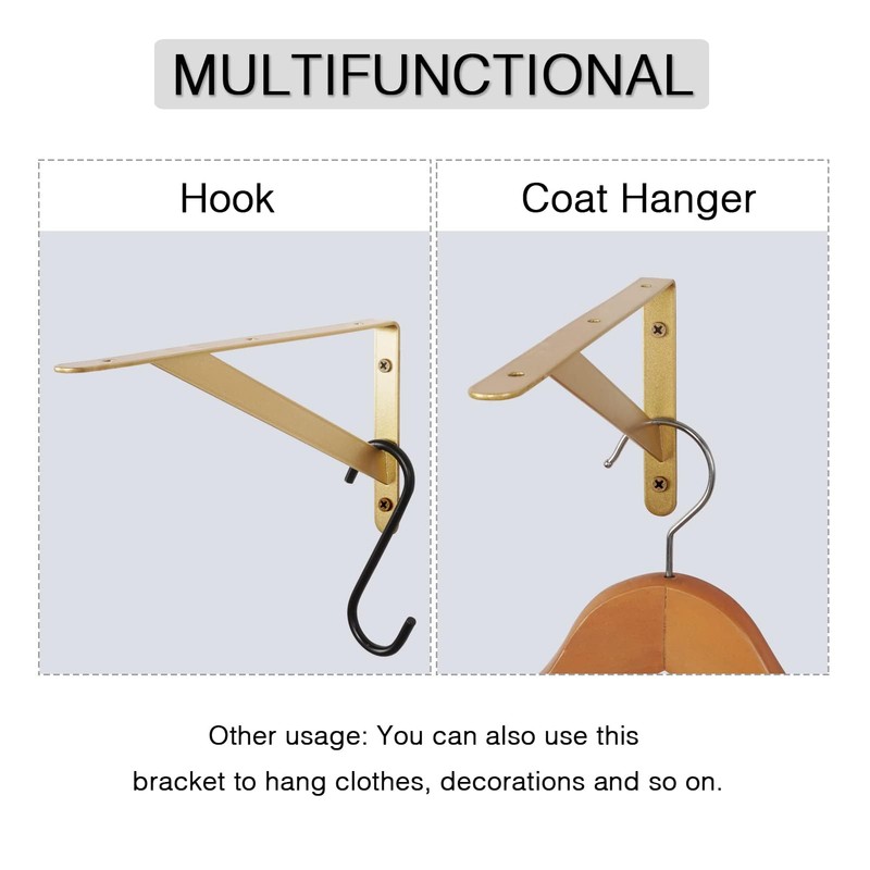 4 Pcs Gold Shelf Brackets Triangle Shelving Brackets Right Angle