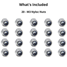 M3 Nyloc Steel Nuts, 3mm Self Locking Nuts with Nylon Inserts (20 Pack) Evelyne Bolts
