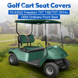 NOKINS Golf Cart Diamond Seat Covers Kit, Fit EZGO Freedom TXT T48 2014+ Ordinary Front Seat Cushion, Golf Cart Vinyl Seat Cover, No Nails Required(Dark Green and Black)