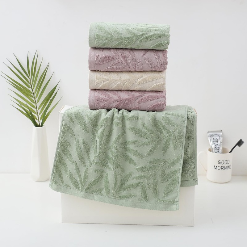 Pidada Hand Towels Set of 2 Leaf Pattern 100% Cotton