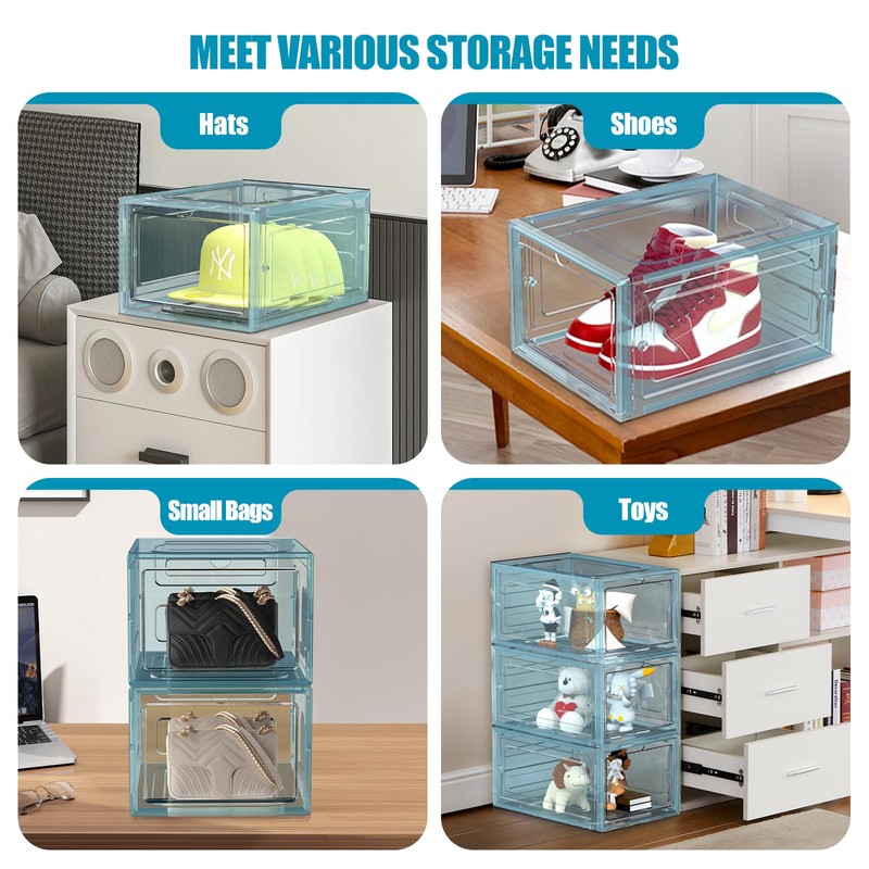SCAVATA Hat Organizer Box, Stackable Clear Baseball Caps Holder Box