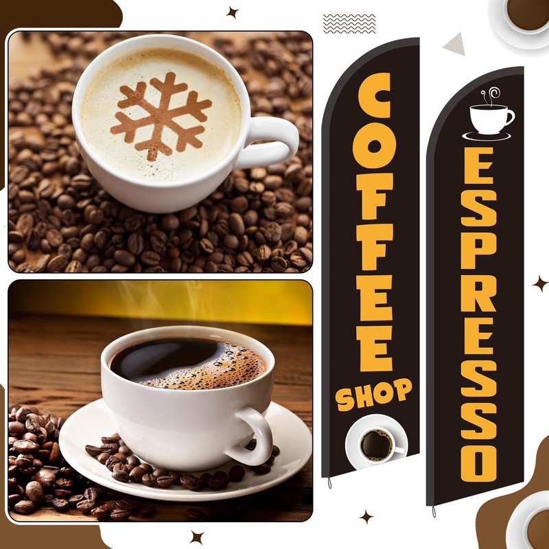 2 Pack Coffee Espresso Feather Flags Cafe Banner, Fashionable