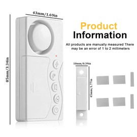 Vegena Pack of 2 Freezer Door Alarm, Security Window Alarm, Wireless Fridge Alarm, Freezer Door Alarm with Time Delay 3/15/30/60 Seconds, Door Alarm for Home Security