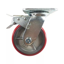 Hy-Weld 6" x 2"  Polyurethane on Cast Iron (Red) Non-marking - Swivel Total Lock Brake