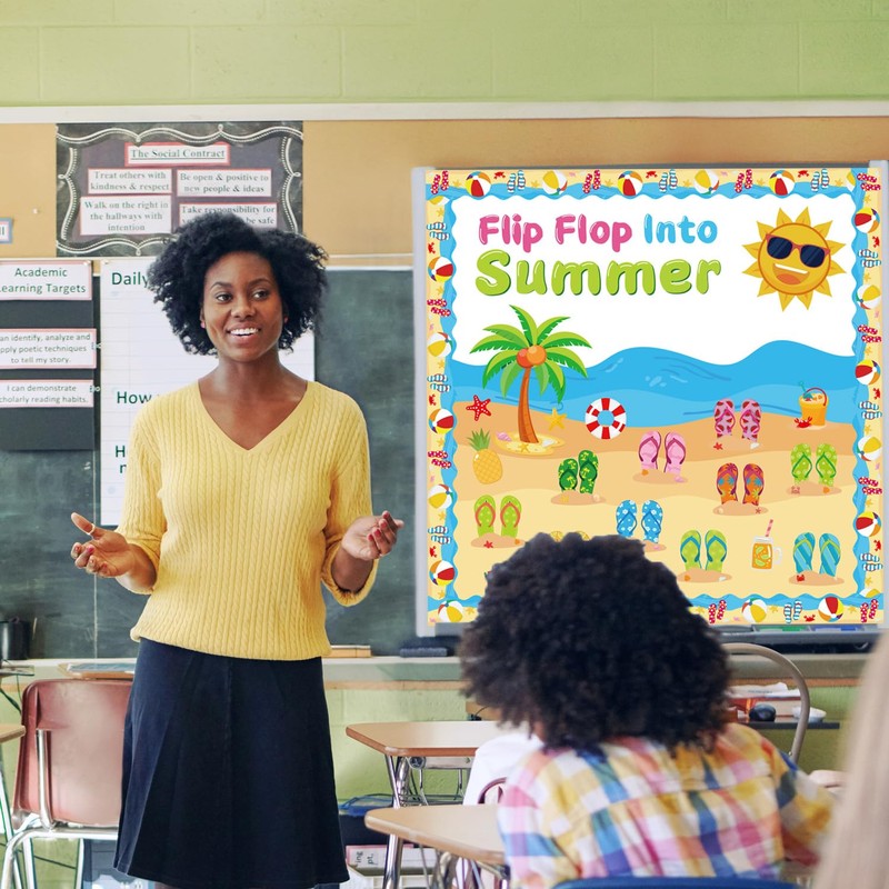 Summer Beach Bulletin Board Decorations Set Flip Flop Paper Cutouts