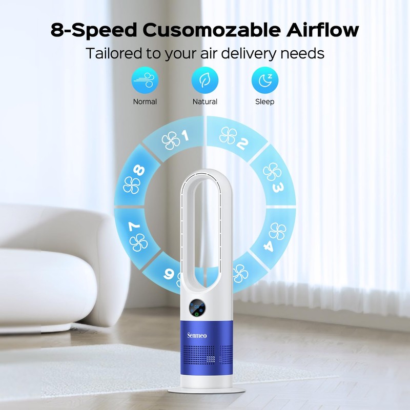 Senmeo Bladeless Fan, 26" Bladeless Tower Fan with Remote, 8