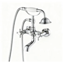 Clawfoot Tub Faucet with Hand Held Bathtub Faucet, Tub Shower Kit Victorian Double Cross Handle, 6 Inch Center Adjustable Swing Arms Tub Mount Short Adapter Antique Brass (Polished Chrome)