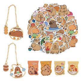 6 Pieces Capybara Bookmarks, 50 Pieces Capybara Stickers, Cute Cartoon Animal Decoration, Reading Bookmarks, Creative Magnetic Bookmarks, Stationery Supplies