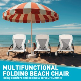 Menkxi 6 Packs Low Beach Chairs Portable Folding Beach Chairs for Adults with Cup Holder and Carry Bag Low Back Travel Beach Chair Compact Beach Chairs Lightweight Low Profile Lawn Chairs for Concerts