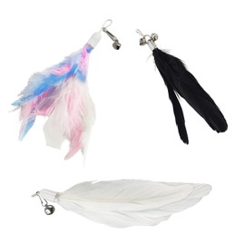 BOROLA 3 PCS Cat Feather Teaser Replacement Heads, Cat Wand Replacement Feathers with Bell, Interactive Cat Toy Attachments for Indoor Cats, DIY Cat Accessories(White, Black, Multi-Colored)