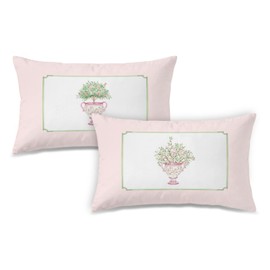 FOPENEM Pink Chinoiserie Floral Pillow Covers 12x20, Cottagecore Pink and Green Flower Botanical Decorative Throw Pillow Covers for Baby Girls Nursery Room Bedroom Home Sofa Couch, Set of 2
