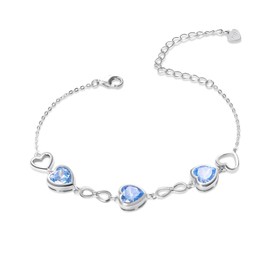Qings 3 Heart Tanzanite Birthstone Bracelet for Women Sterling Silver 925 December Infinity Symbol Adjustable Link Bracelets with Cubic Zirconia Charms Friendship Family Birthday Gifts for Girls Her
