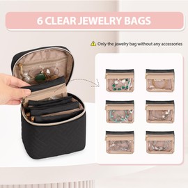 Teamoy Travel Jewellery Bag Organiser, Portable Jewellery Bag with 6 Zipper Pockets, Jewellery Travel Case for Necklace, Bracelet, Earrings, Rings-Black
