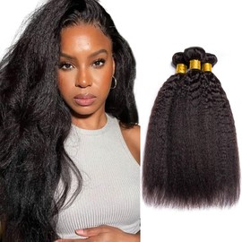 Yaki Straight Human Hair Bundles Natural Black Color Peruvian Kinky Straight Bundles Human Hair Extensions Double Weft 14 16 18 Inch #1B