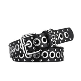 Lamerry Studded Belt, Punk Hip Hop Rivet, Street Belt, Subcal, Harajuku Style, Y2K, Fits Jeans, 43.3 inches (110 cm), Men's, Women's, Black, Black