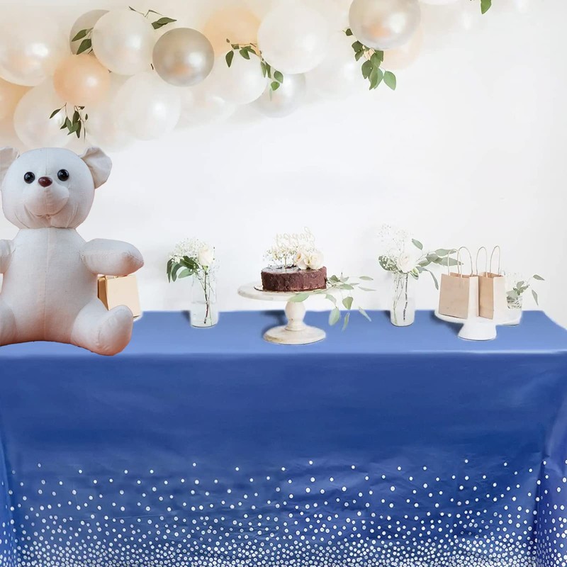 3Pack Dark Blue and Silver Dot Table Cloth Party Disposable