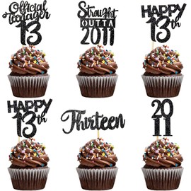 VCGUDOE 30PCS 13th Birthday Cupcake Toppers 13th Birthday Decorations for Boy 13th Birthday Decorations for Girl 2011 13th Birthday Decorations Cheers to 13th Birthday Party Decorations, Black