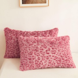XeGe Cheetah Print Faux Fur Fluffy Pillowcases, Plush Shaggy Soft Long Pillow Covers, Fuzzy Decorative Leopard Print Pillow Cases, Furry Pillow Shams for Bed Couch Zipper, Set of 2(King, Pink)