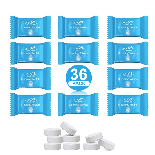 TAGVO 36 Pack Cleaning Tablets for Hydration Bladder - All Natural, Odor Free, Easy Removes Stubborn Stains Cleaning Tabs for Water Reservoir, Sport Water Bottles, Water Bladder, Hydration Backpack