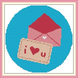 Sacramento Stitchery Howie's - Kits de punto de cruz, kit de inicio estampado de 11 quilates para principiantes, kits de aguja para niños y adultos (San Valentín, sobre de corazón, 10.2 x 10.2
