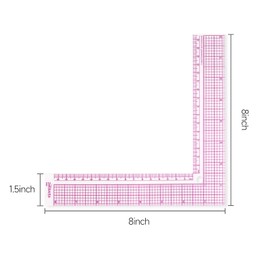 KEARING 8 Inch Plastic L-Square Rule Clear Sewing Ruler for Fabric, Pattern Making Sqaure Sewing Ruler Measuring Supplies, Clear L Shape for Fabric Sewing
