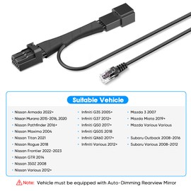 Radar Detector Power Adapter RJ11 Plug (10P Type A) for Select Infiniti, Subaru, Toyota Nissan, Frontier, Titan, Altima and More Connects to Auto-Dimming Rearview Mirror,Clean and Easy to Install