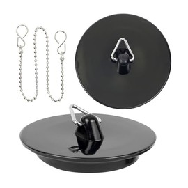 Tapón universal con cadena, 3 unidades, color negro, diámetro de 41 a 36 mm, parte superior en la parte inferior, tapón de desagüe de PVC para válvulas de 1 1/2 pulgadas, tapón de goma para fregadero