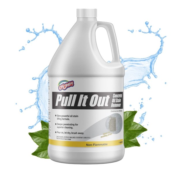 CHOMP! Pull It Out Concrete Cleaner, Professional Grease And Oil Remover For Driveways, Garage Floors, Bricks, Deep Penetrating Stain Remover, No Harmful Chemicals, No Bleach, No Acid, 128 Fl Oz