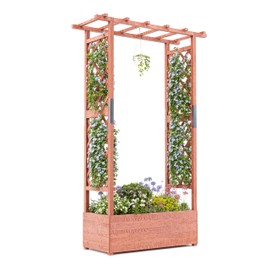 Wooden Elevated Garden Planter with Trellis - Planter Box with Side Supports, Canopy & Drainage Holes - Ideal for Climbing Vines, Flowers & Plants, 43"x17"x72"