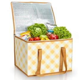 Beautyshow Borsa termica, 40 l, borsa termica riutilizzabile, con design classico a quadretti, borsa termica pieghevole per la consegna di cibo, per picnic, barbecue, campeggio, spiaggia, viaggi, auto