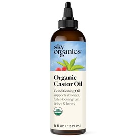 Sky Organics Aceite De Ricino Orgánico, Puro, Sin Hexano, Prensado En Frío Para Apoyar El Cabello, Las Pestañas Y Las Cejas Más Fuertes Y De Aspecto Más Completo, Bueno Para Paquetes De Ricino, Aceite