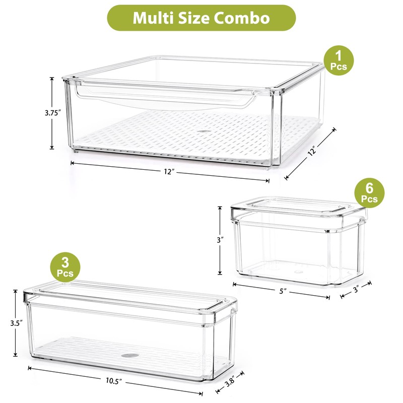 10 Pack Refrigerator Pantry Organizer Bins, Stackable Fridge Organizer Bins