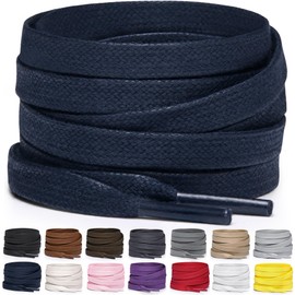 Miscly Flat Waxed Cotton Shoe Laces for Boots, Sneakers, and Shoes – Multiple Lengths and Colors Available - Navy Blue, 54″ (137 CM)