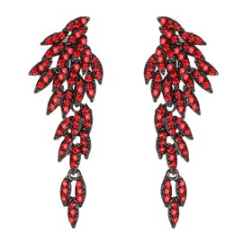 Clearine Clip-On Earrings Wedding Bridal Angel Wings Chandelier Long Drop Clip-On Earrings for Women Ruby Red Black Tone
